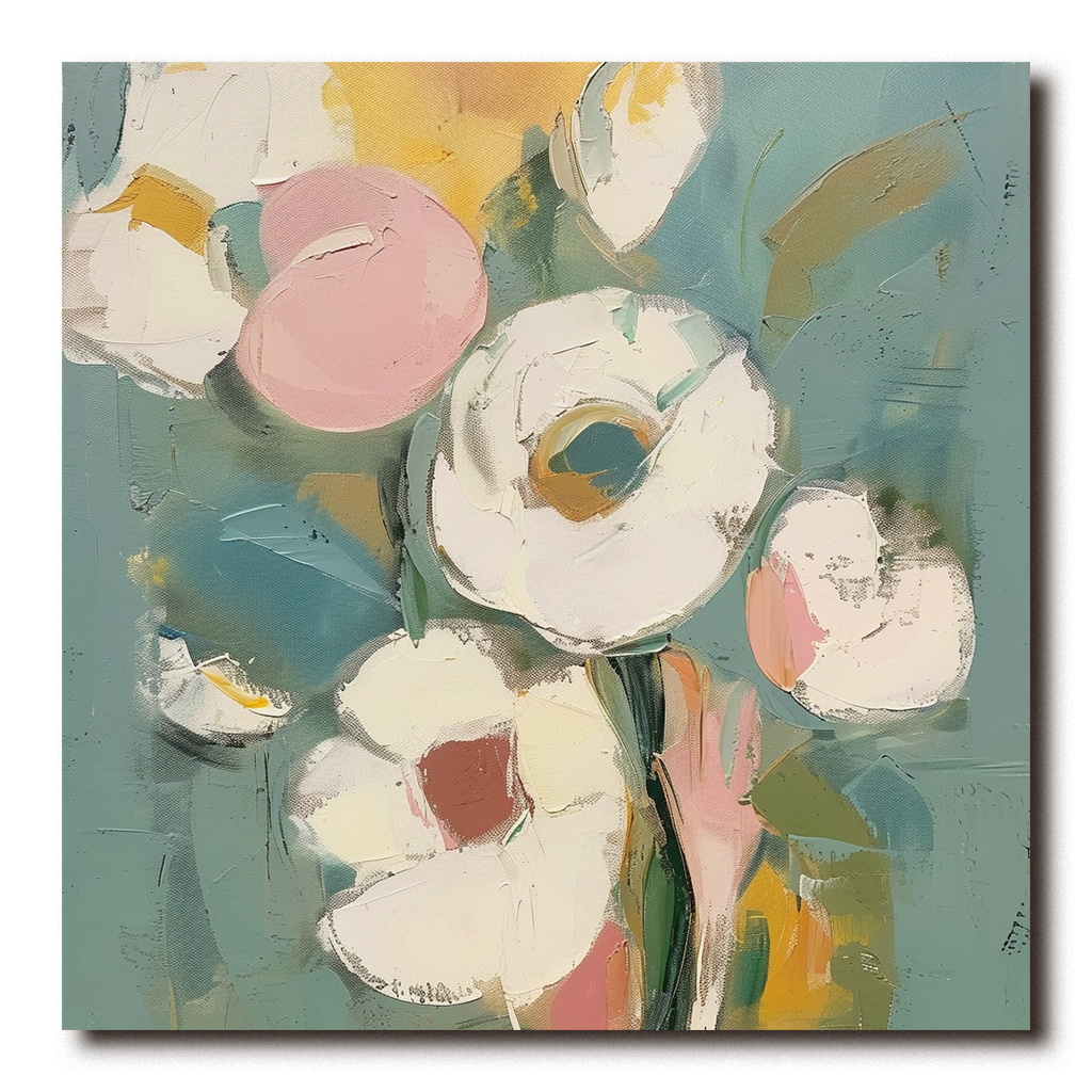 Blooming Grace Abstract Flowers-Abstract Soft Color Bouquet Texture Wall Art