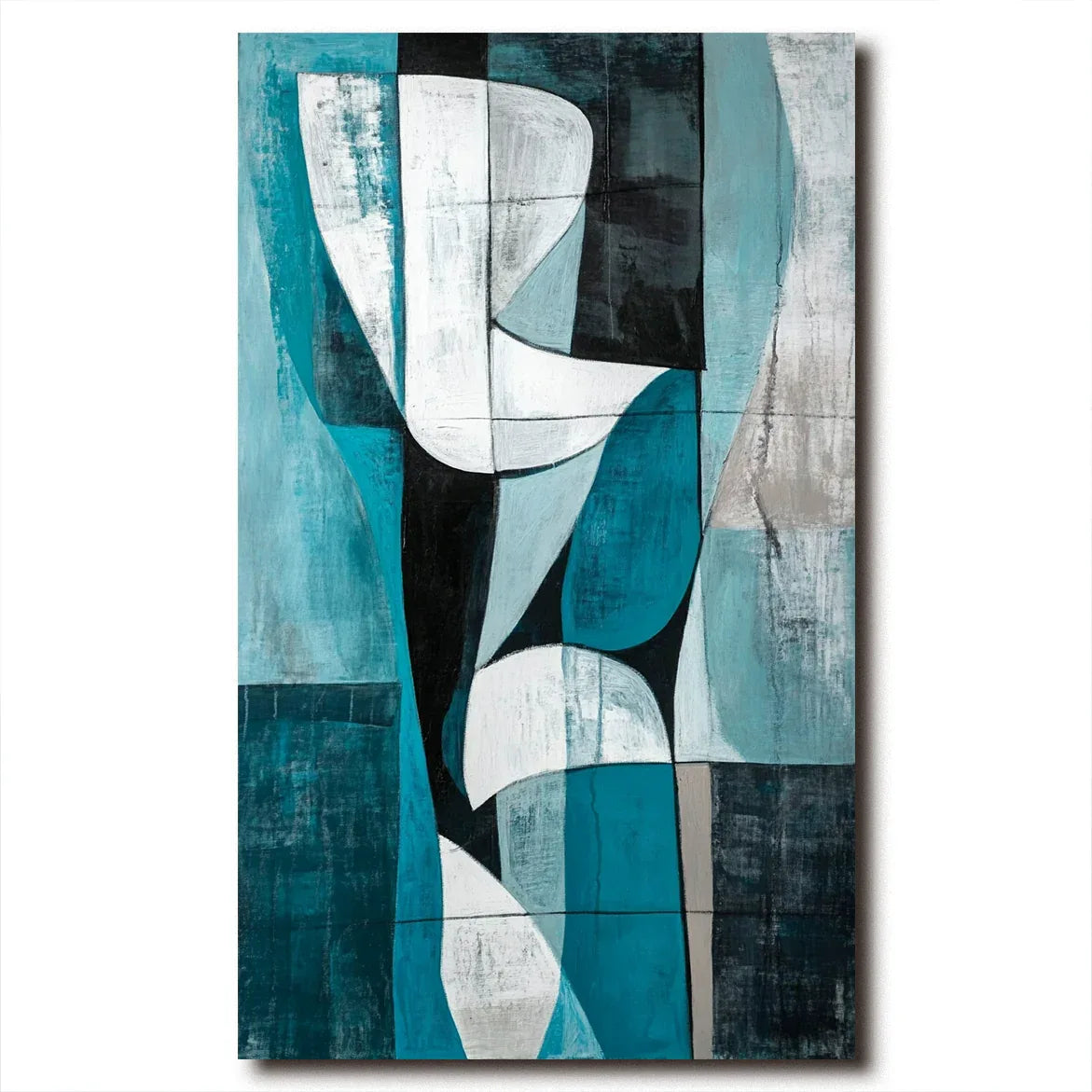 Abstract Geometric Harmony-Geometric Blue Tone Abstract Hand-painted Oil Painting Wall Art - artextured
