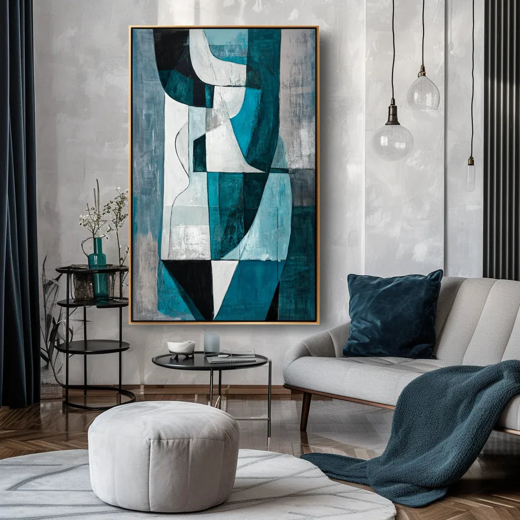 Fragmented Harmony-Hand-Painted Blue and Green Geometric Texture Oil Painting Wall A1rt - artextured