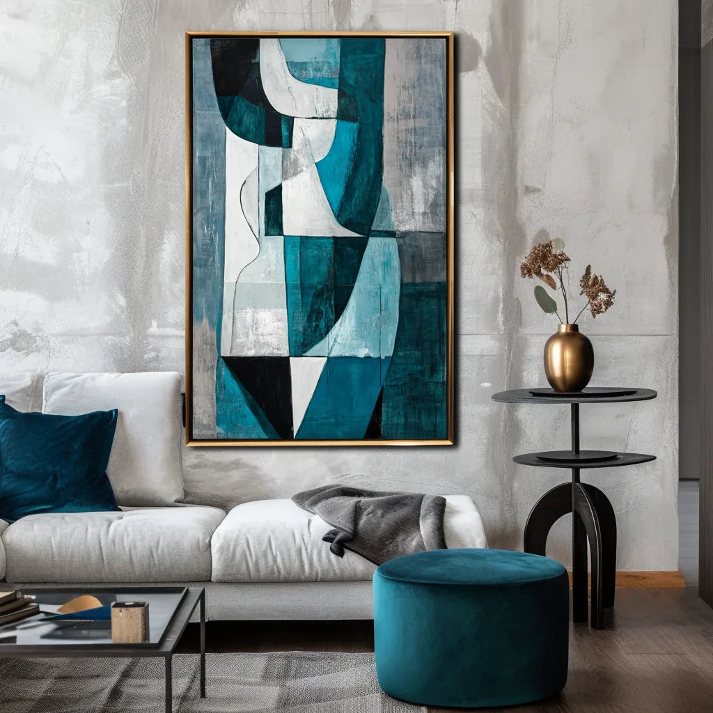 Fragmented Harmony-Hand-Painted Blue and Green Geometric Texture Oil Painting Wall A1rt - artextured