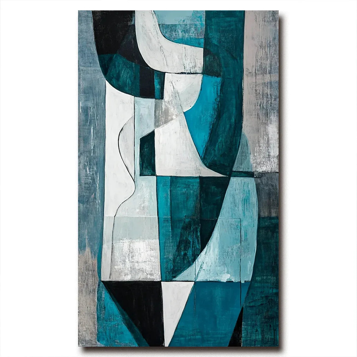Fragmented Harmony-Hand-Painted Blue and Green Geometric Texture Oil Painting Wall A1rt - artextured