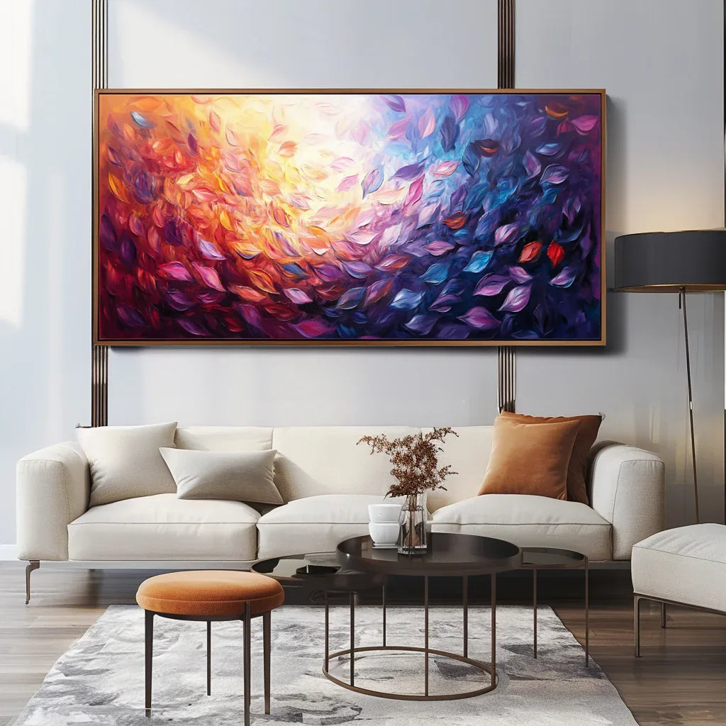 Whirling Leaves-Hand-Painted Abstract Flame Purple Texture Oil Painting Wall Art - artextured