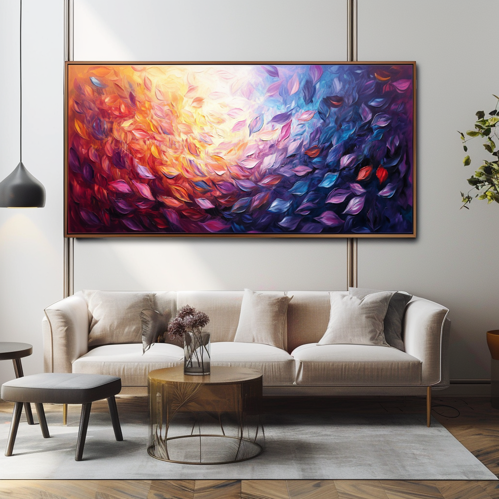 Whirling Leaves-Hand-Painted Abstract Flame Purple Texture Oil Painting Wall Art