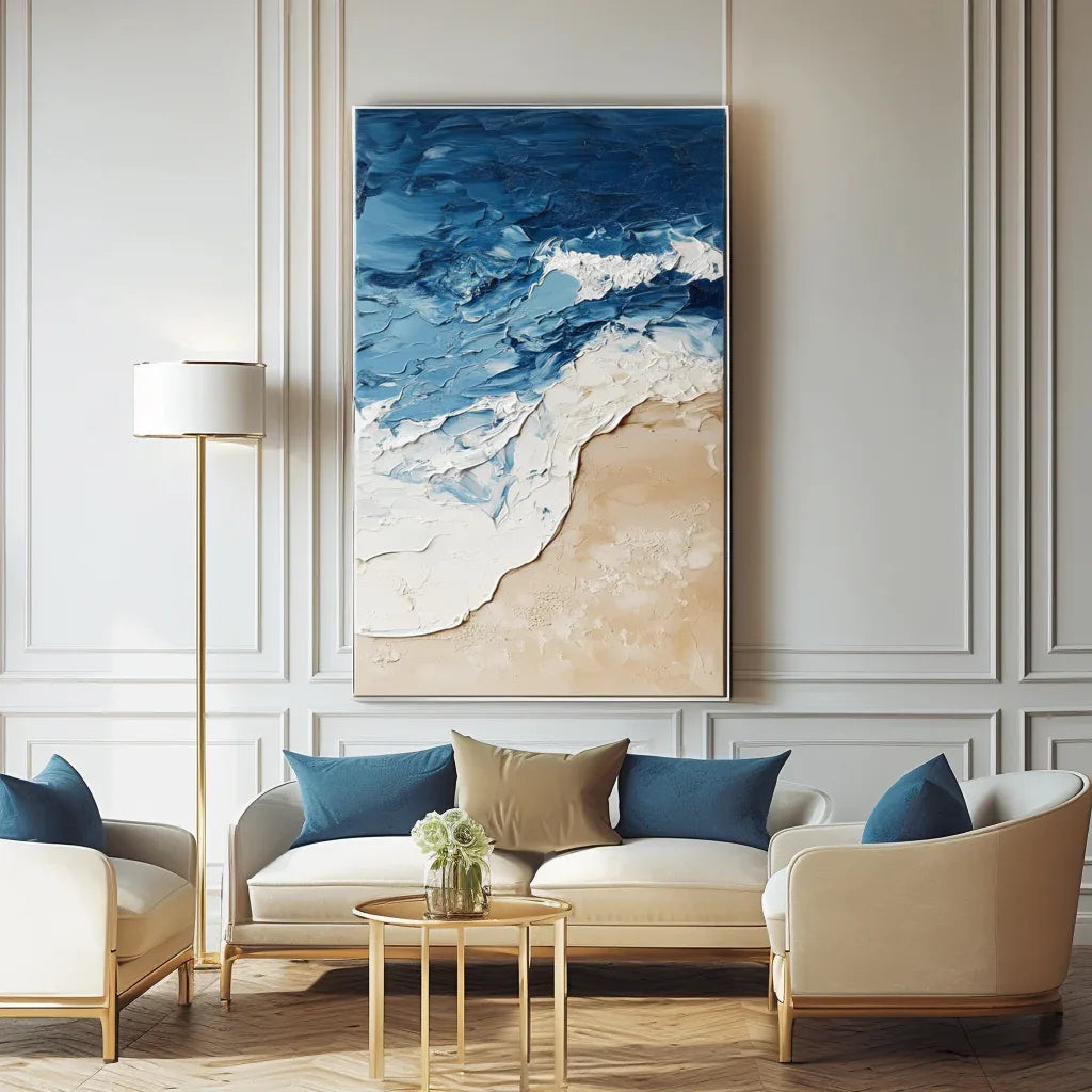 Coastal Harmony Canvas-Blue and White Three-Dimensional Coastal Abstract Wall Art - artextured