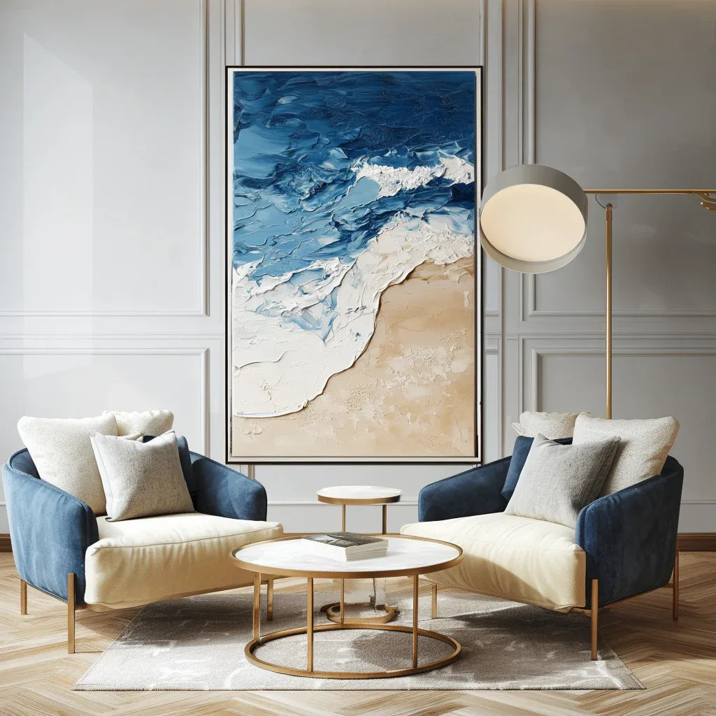 Coastal Harmony Canvas-Blue and White Three-Dimensional Coastal Abstract Wall Art - artextured