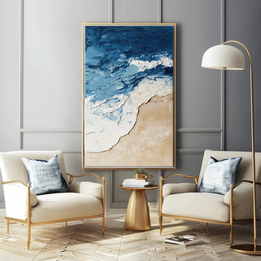 Coastal Harmony Canvas-Blue and White Three-Dimensional Coastal Abstract Wall Art - artextured