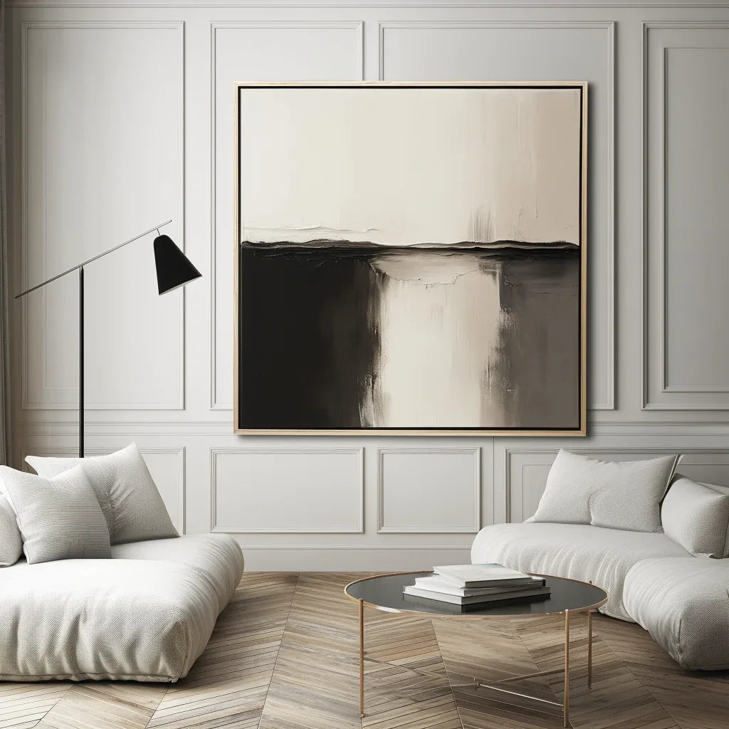 Eclipse Horizon Canvas-Wabi-Sabi Style Abstract Black and White oil Painting Wall Art - artextured