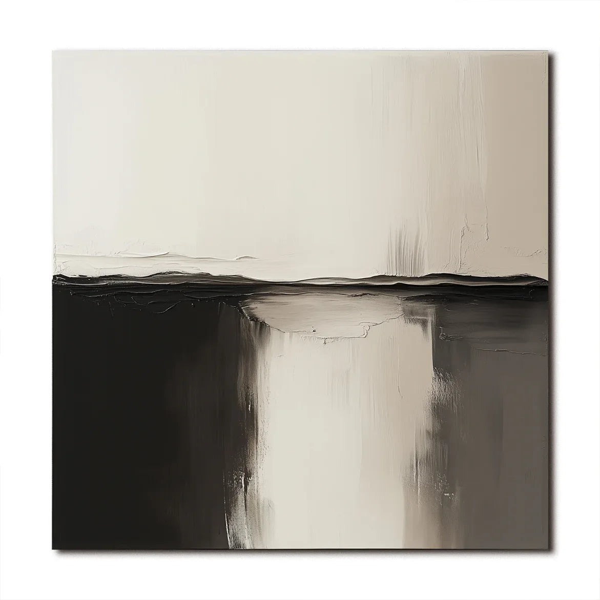 Eclipse Horizon Canvas-Wabi-Sabi Style Abstract Black and White oil Painting Wall Art - artextured