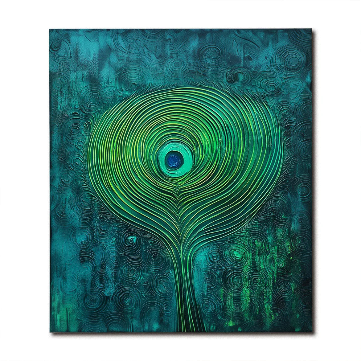 Mystic Whorl Canvas-Modern Abstract Blue-Green Gradient Peacock Feather Wall Art - artextured