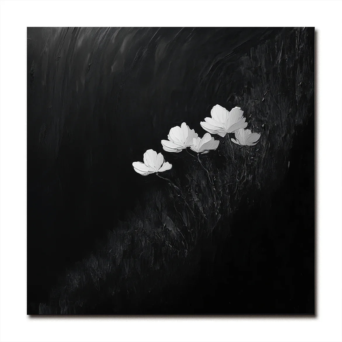 Bloom in Darkness Canvas-Minimalist Black and White Thick Painting Abstract Wall Art - artextured
