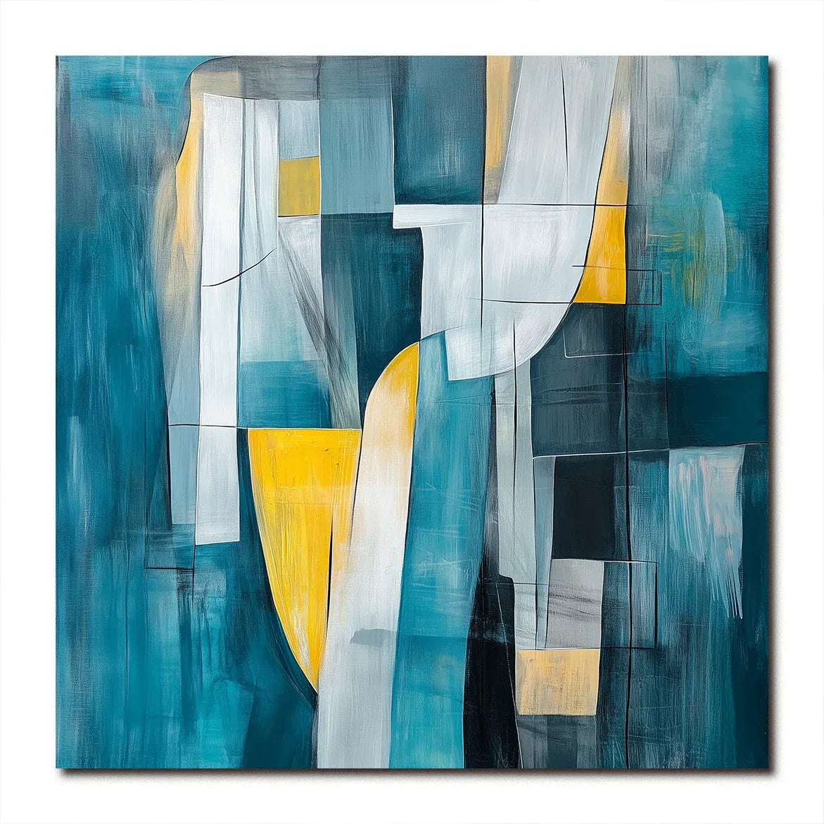 Golden Flow-Modern Interior Decoration Blue and Yellow Geometric Abstract Oil Painting Wall Art - artextured