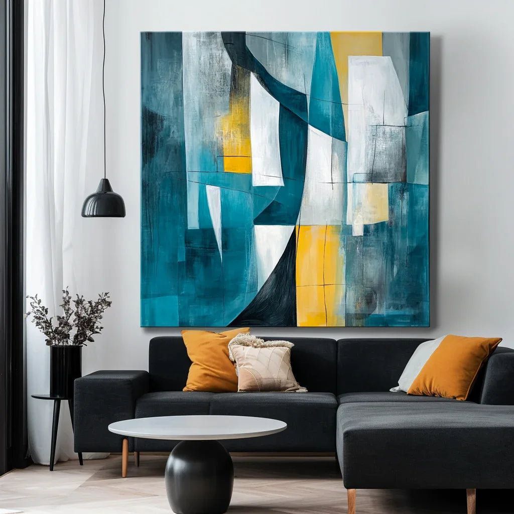 Urban Layers-Geometric Color Collision Abstract Hand-Painted Oil Painting Wall Art - artextured