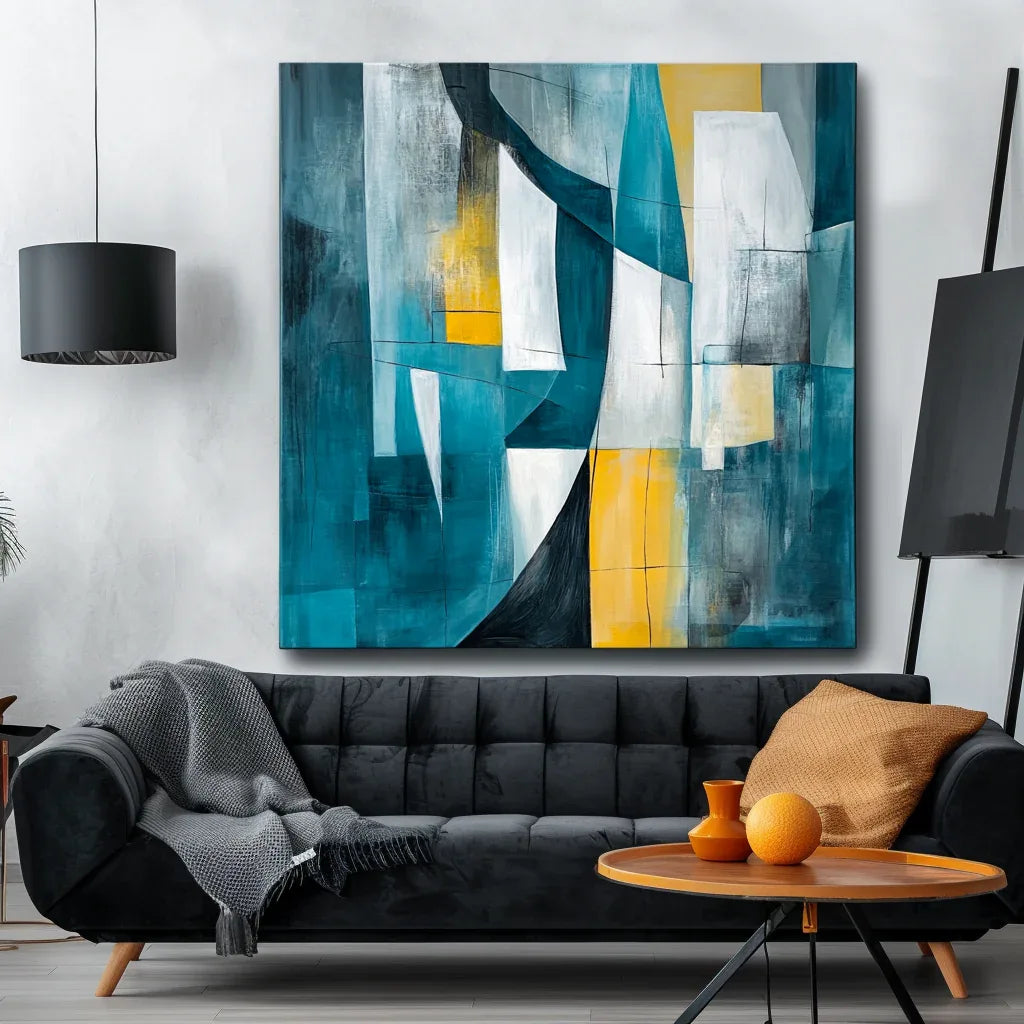 Urban Layers-Geometric Color Collision Abstract Hand-Painted Oil Painting Wall Art - artextured