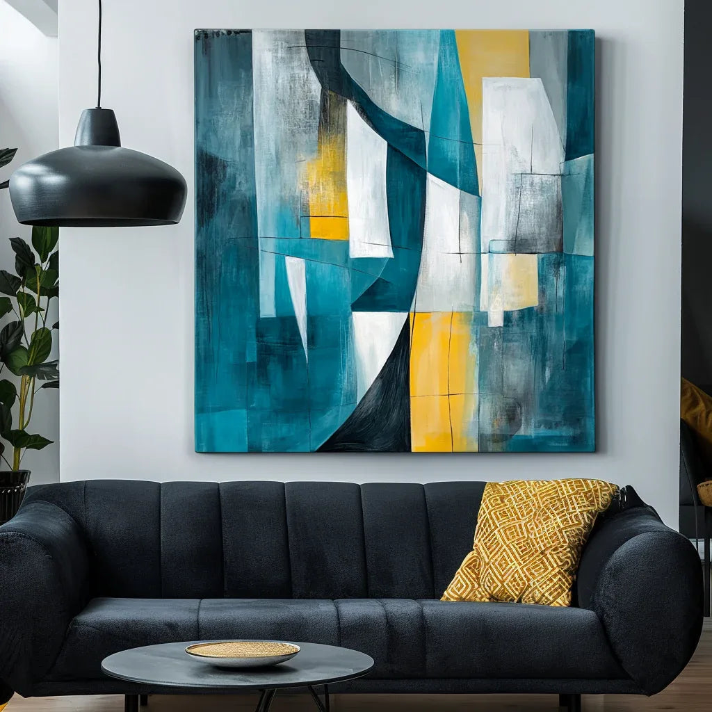 Urban Layers-Geometric Color Collision Abstract Hand-Painted Oil Painting Wall Art - artextured