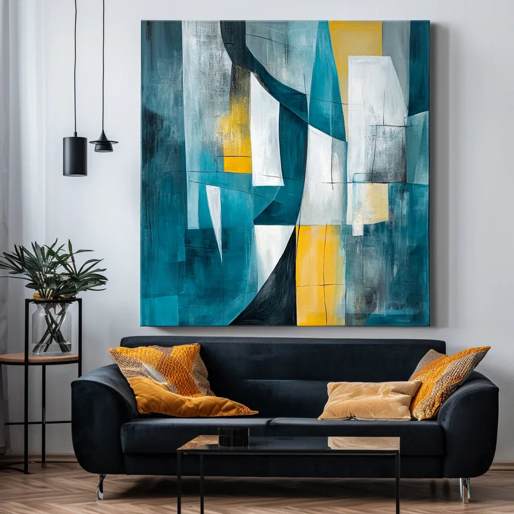 Urban Layers-Geometric Color Collision Abstract Hand-Painted Oil Painting Wall Art - artextured