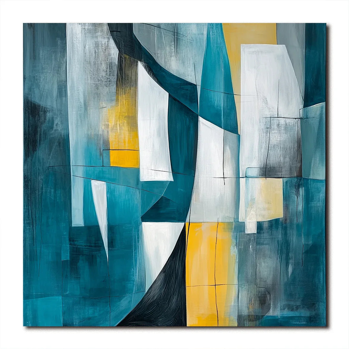 Urban Layers-Geometric Color Collision Abstract Hand-Painted Oil Painting Wall Art - artextured