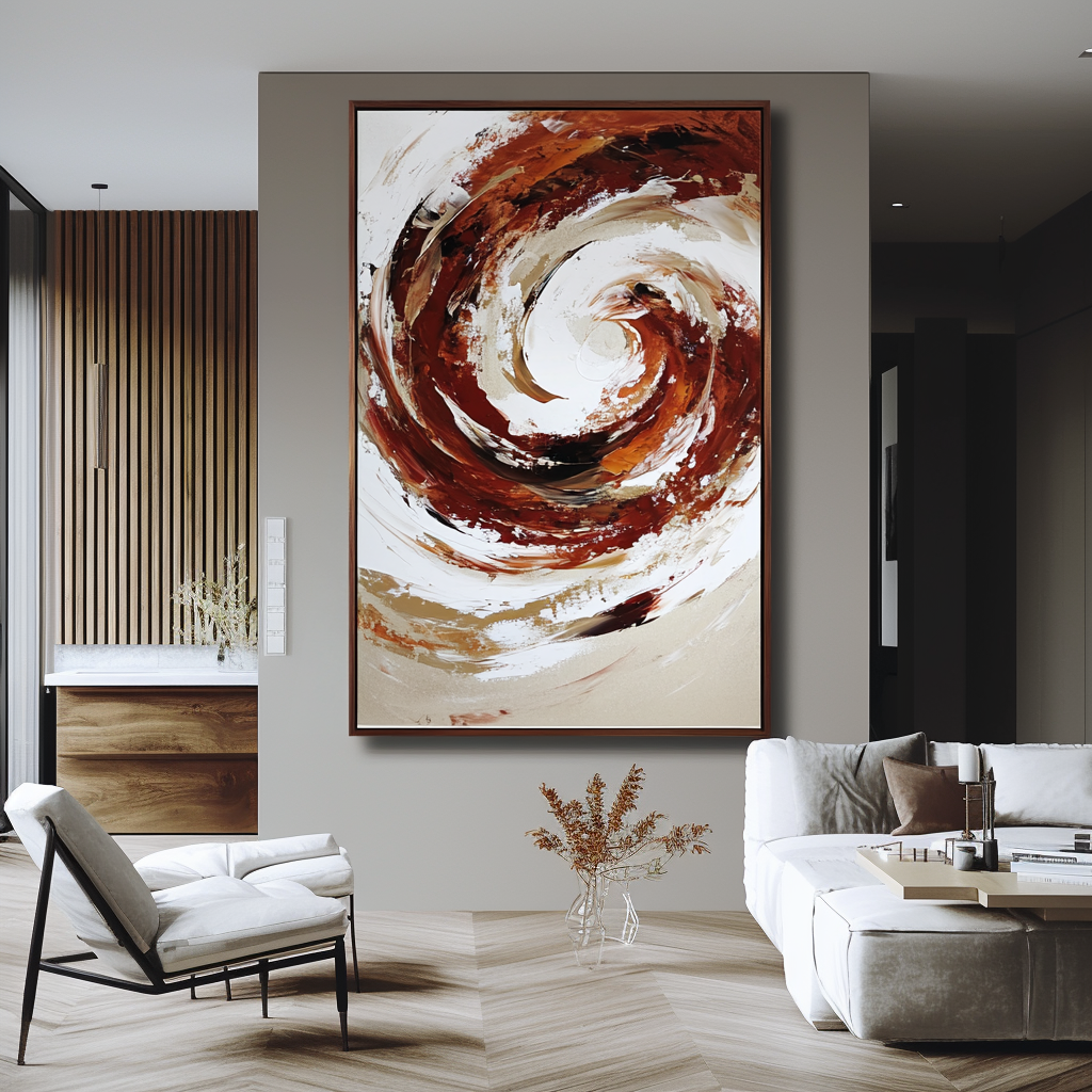 Crimson Current – Abstract Swirling Textured Oil Painting WP244458