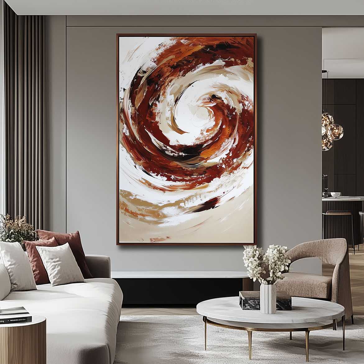 Crimson Current – Abstract Swirling Textured Oil Painting WP244458