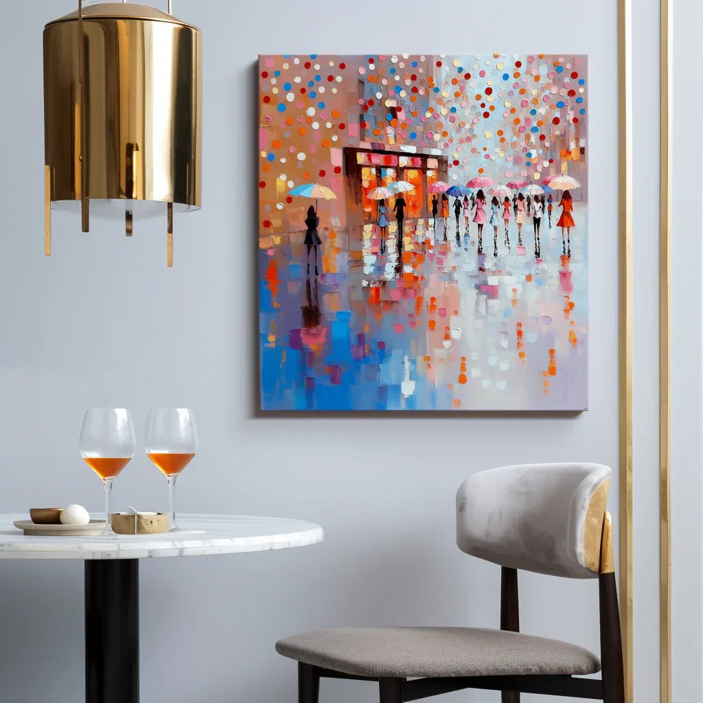 City of Umbrellas art-Colorful Urban Rainy Day Abstract Wall Art - artextured