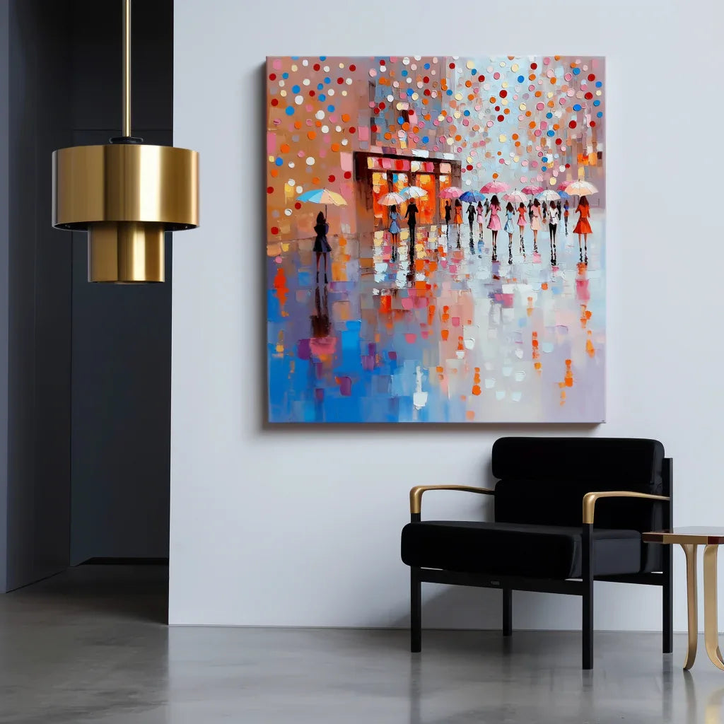 City of Umbrellas art-Colorful Urban Rainy Day Abstract Wall Art - artextured