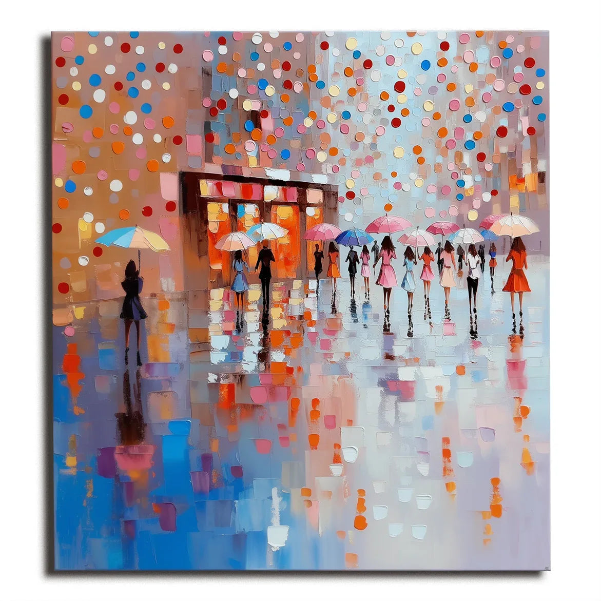 City of Umbrellas art-Colorful Urban Rainy Day Abstract Wall Art - artextured