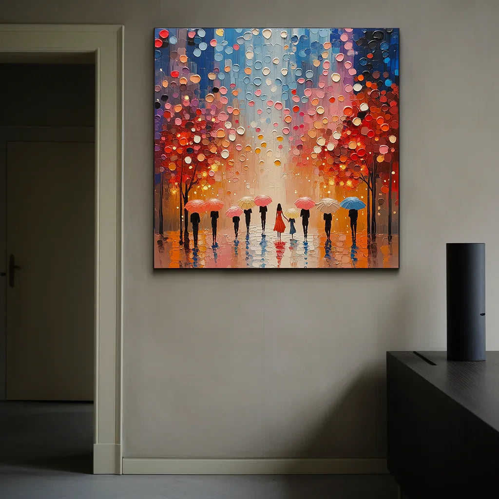 Umbrella Hues Flow-3D Texture Forest Rainy Day Abstract Wall Art - artextured