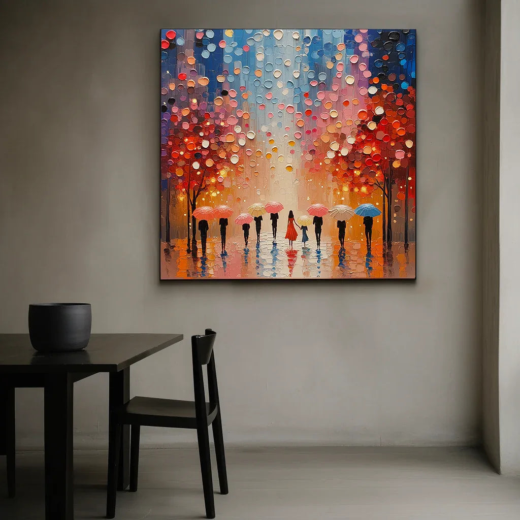 Umbrella Hues Flow-3D Texture Forest Rainy Day Abstract Wall Art - artextured