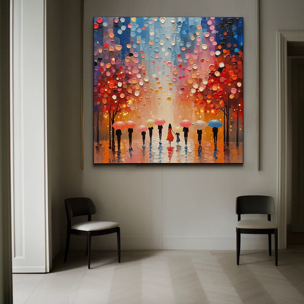 Umbrella Hues Flow-3D Texture Forest Rainy Day Abstract Wall Art - artextured