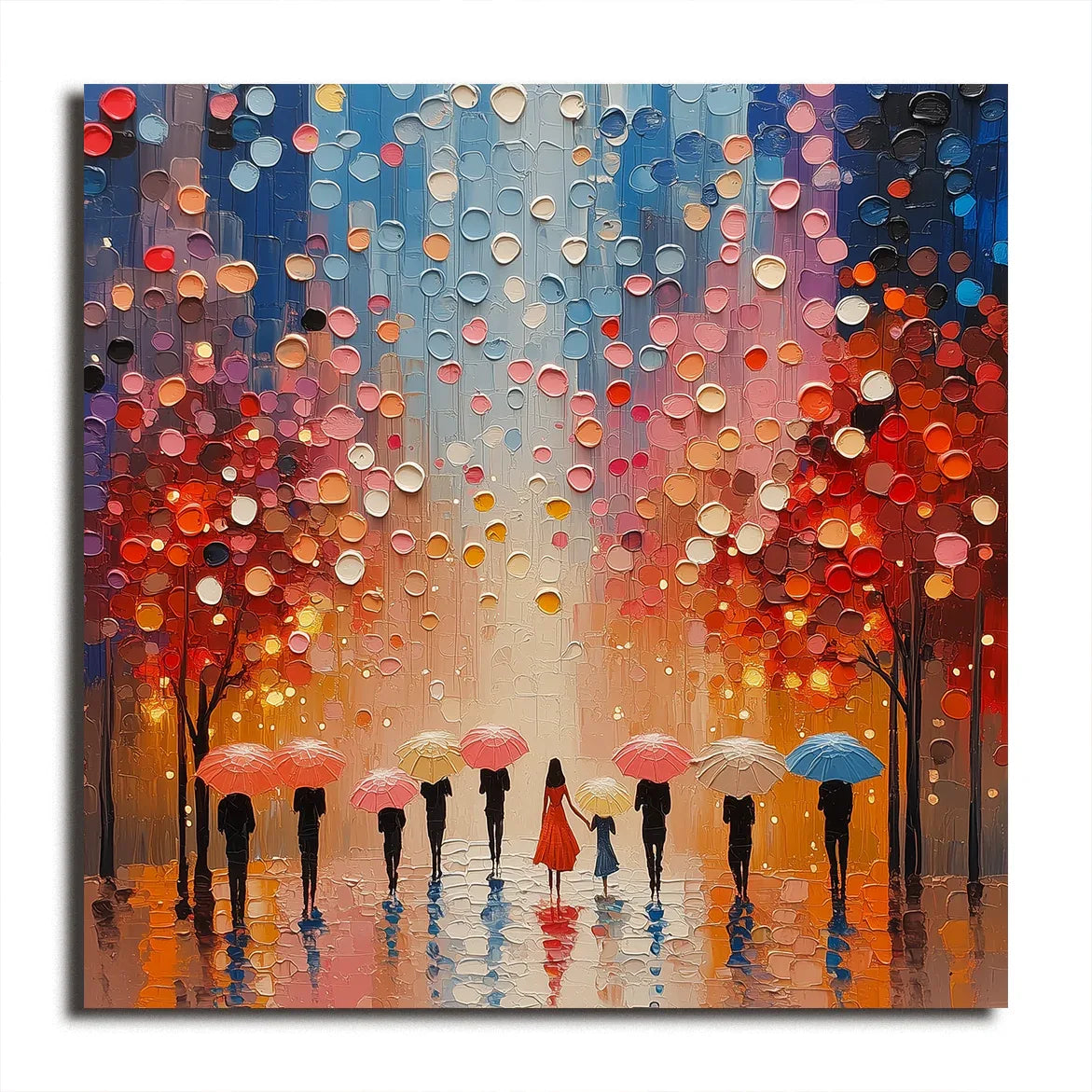 Umbrella Hues Flow-3D Texture Forest Rainy Day Abstract Wall Art - artextured
