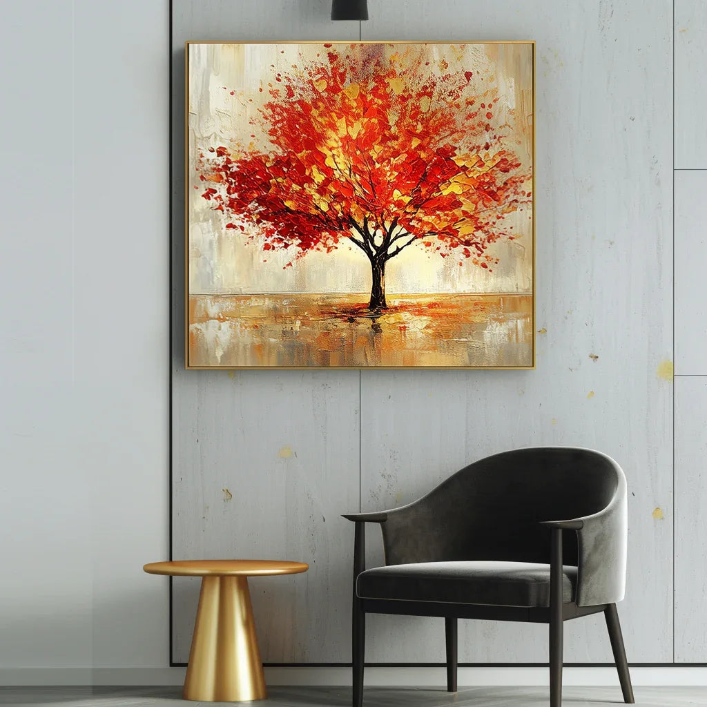 Blaze of Autumn-Modern Autumn Red Maple Tree Texture Oil Painting Wall Art - artextured