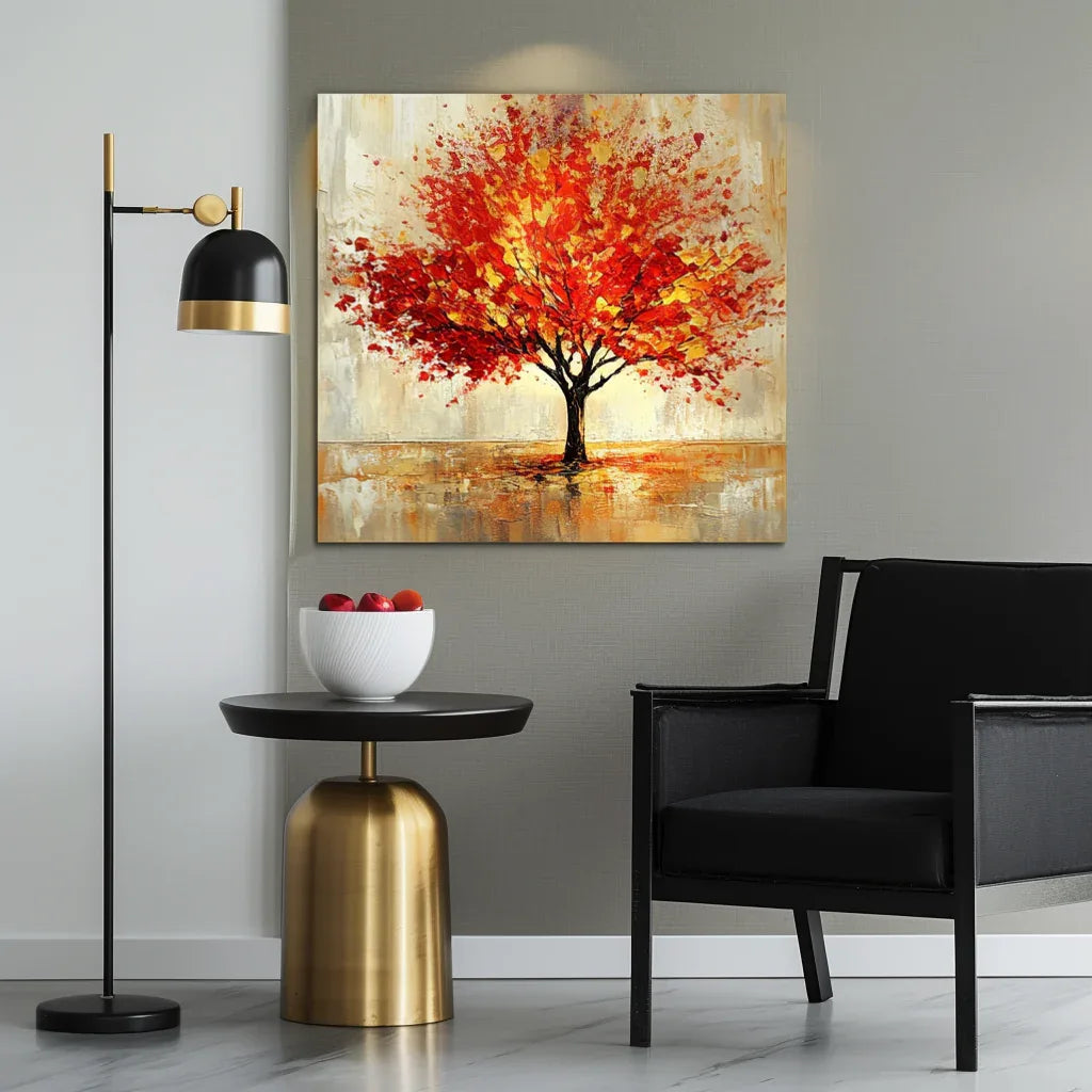 Blaze of Autumn-Modern Autumn Red Maple Tree Texture Oil Painting Wall Art - artextured