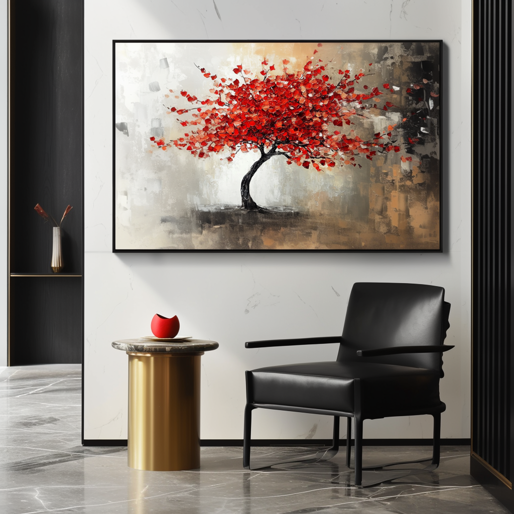 Crimson Bloom - Hand-Painted Modern Wall Art
