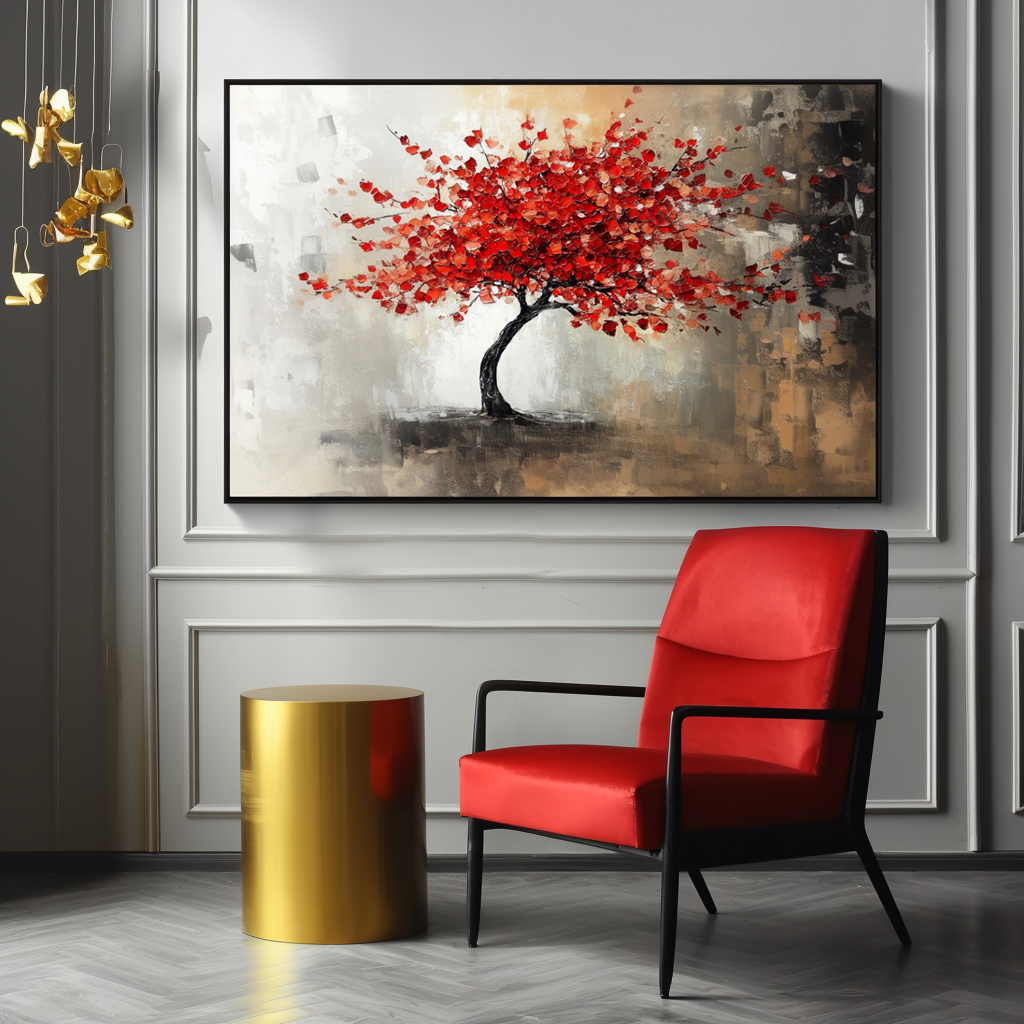 Crimson Bloom - Hand-Painted Modern Wall Art