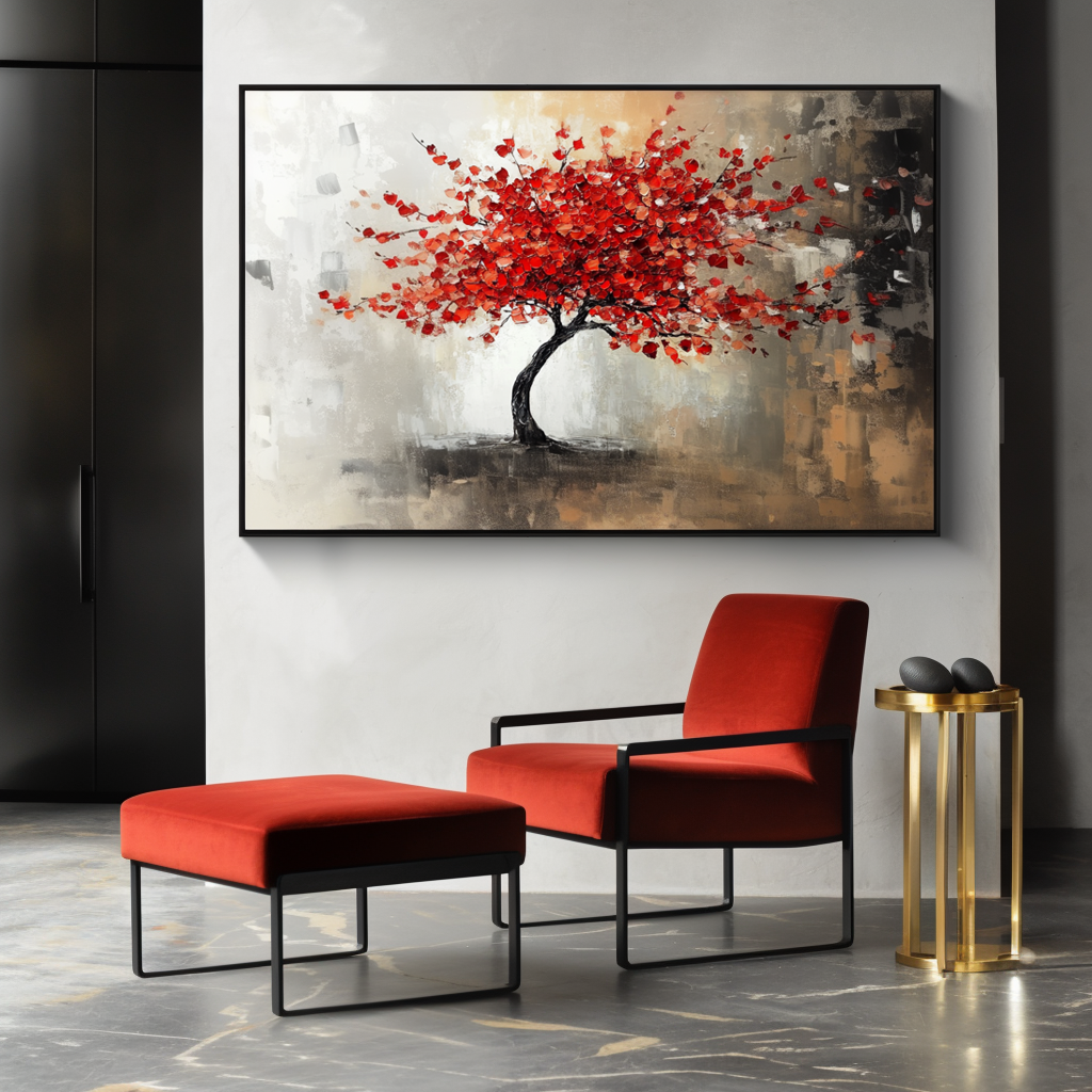 Crimson Bloom - Hand-Painted Modern Wall Art