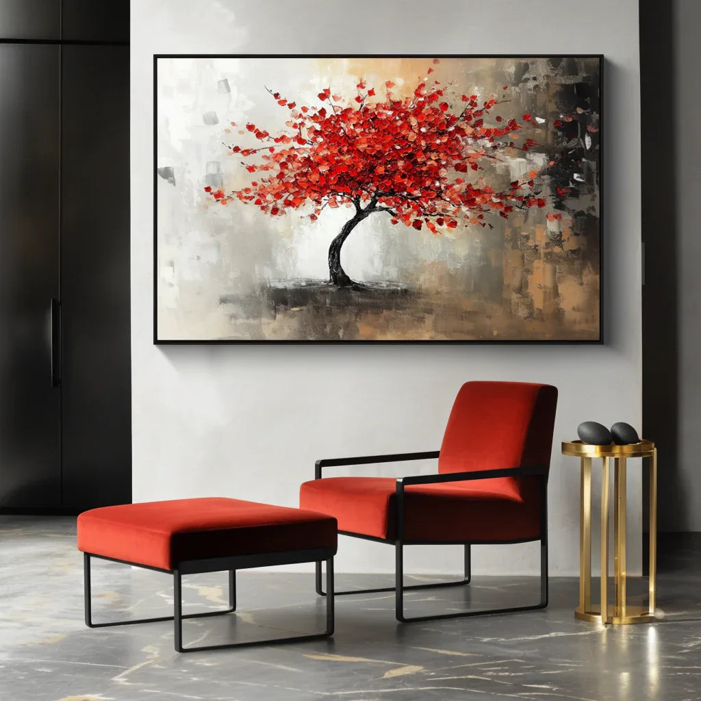 Crimson Bloom - Hand-Painted Modern Wall Art - artextured