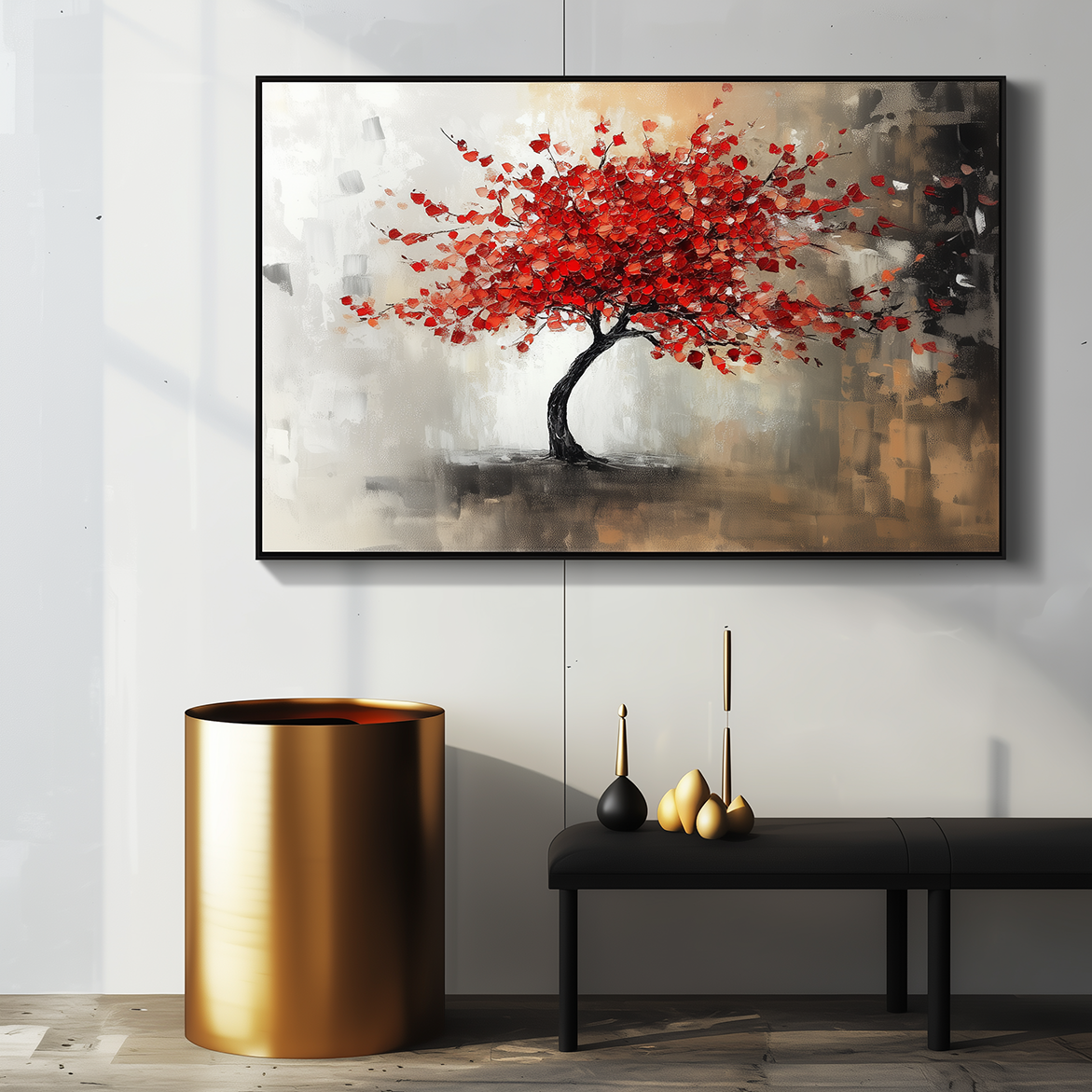 Crimson Bloom - Hand-Painted Modern Wall Art