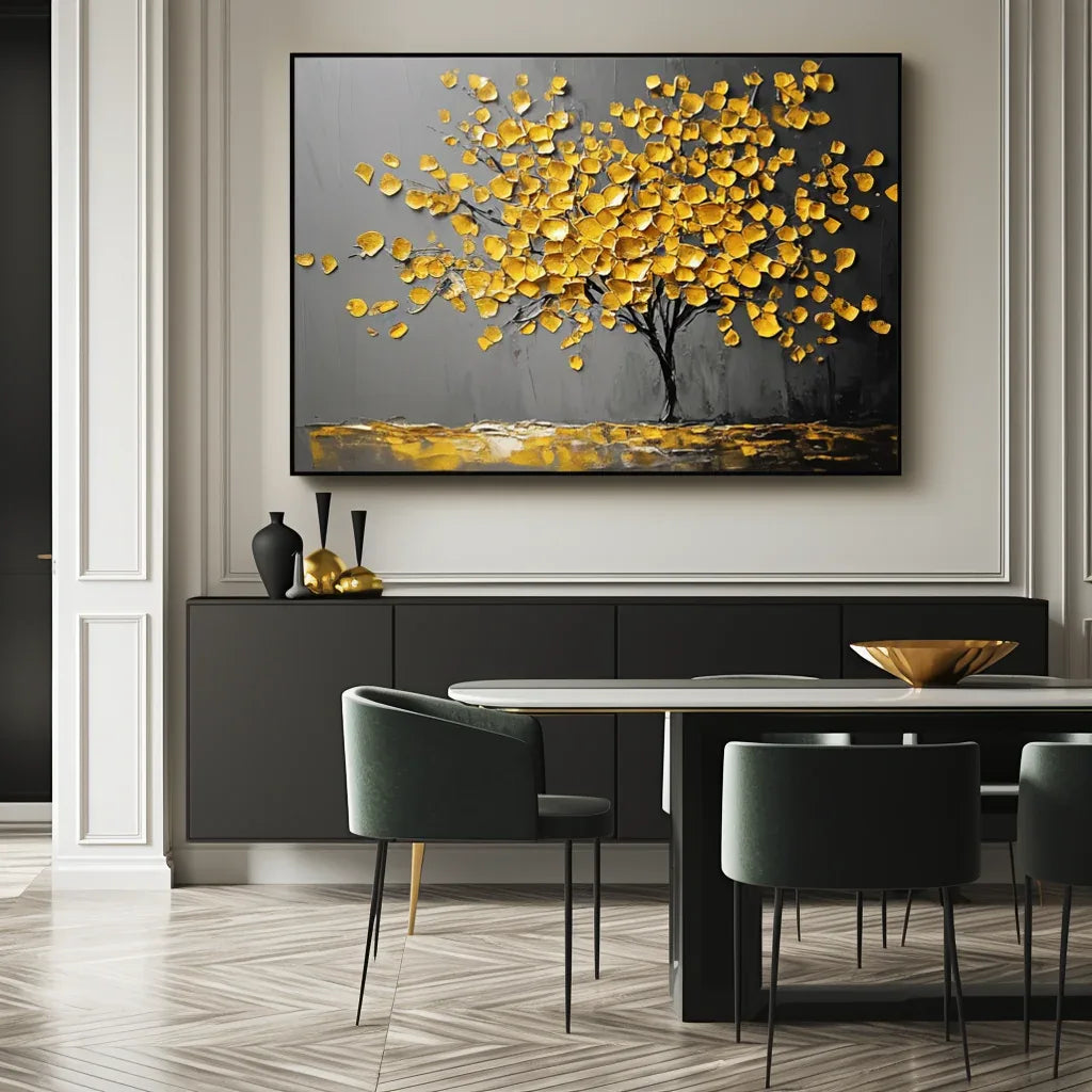 Golden Silence-Modern Hand-Painted Golden Tree of Life Abstract Wall Oil Painting - artextured