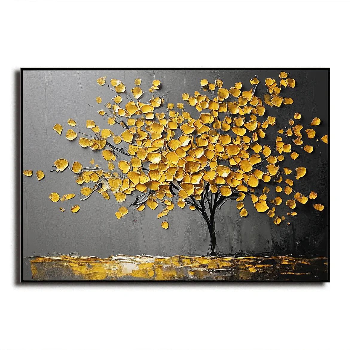 Golden Silence-Modern Hand-Painted Golden Tree of Life Abstract Wall Oil Painting - artextured