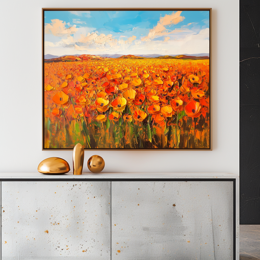 Golden Horizon - Hand-Painted Landscape Wall Art