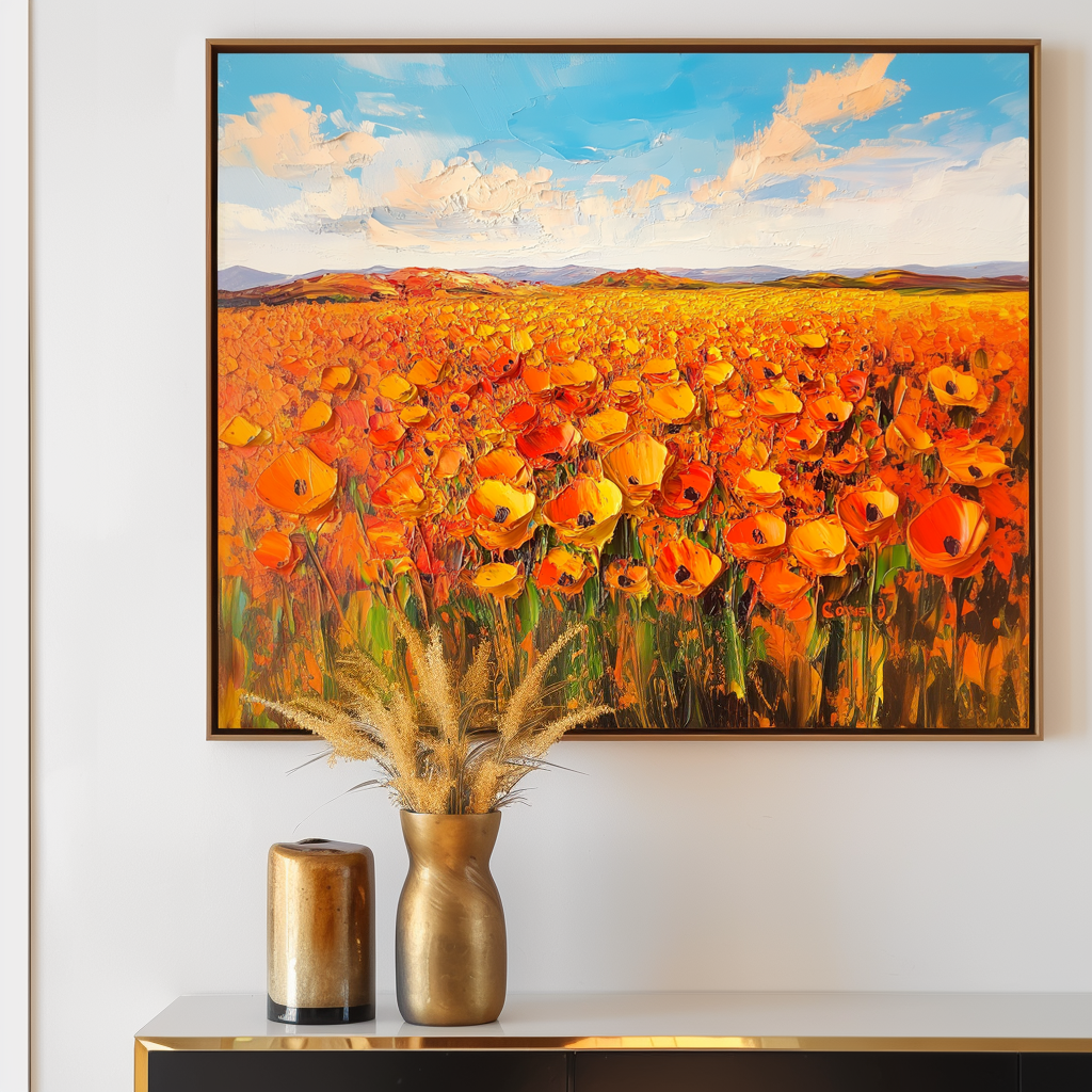 Golden Horizon - Hand-Painted Landscape Wall Art
