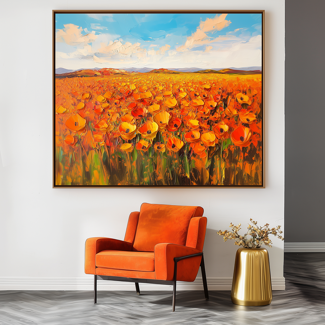 Golden Horizon - Hand-Painted Landscape Wall Art