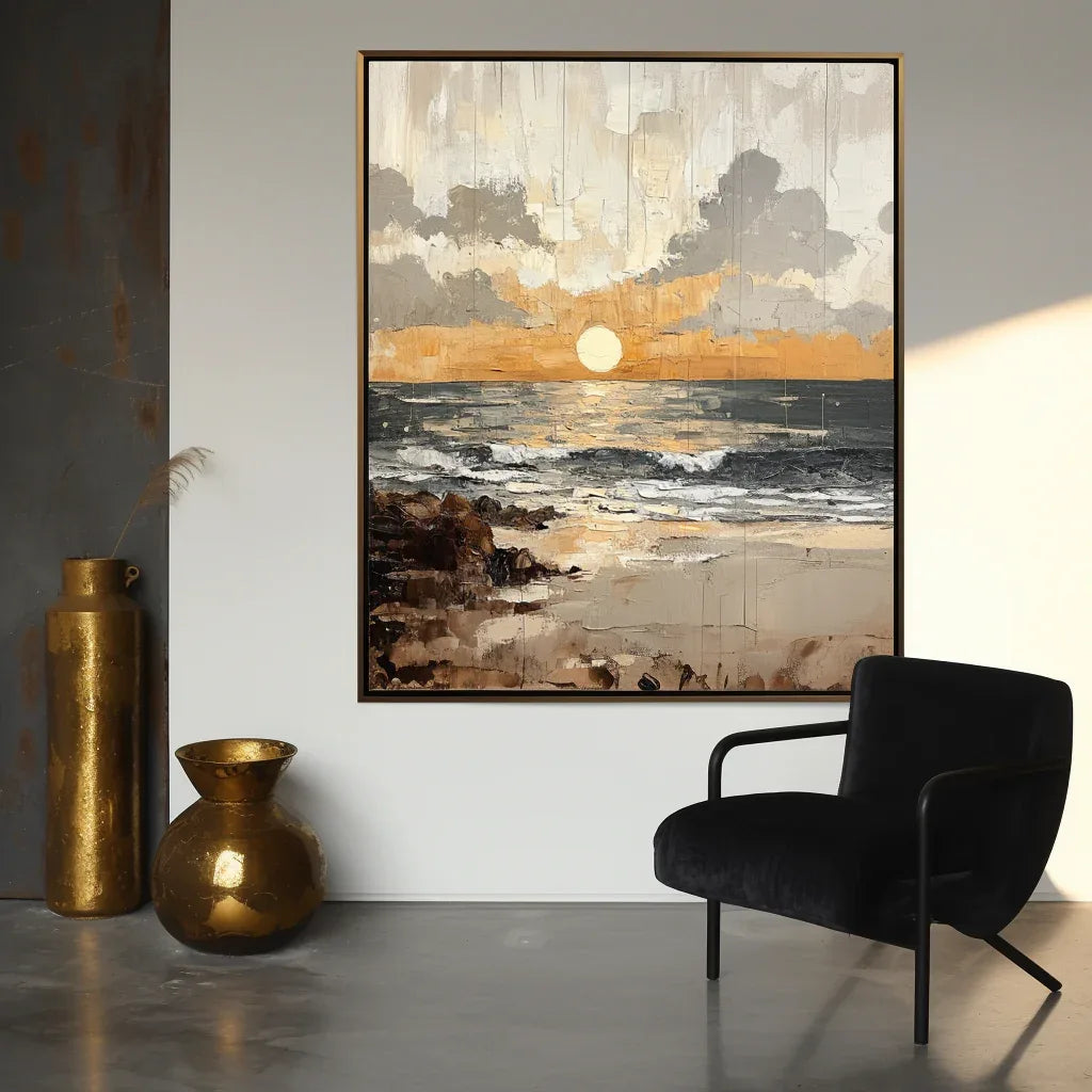 Shoreline Dusk - Hand-Painted Seascape Oil Painting - artextured