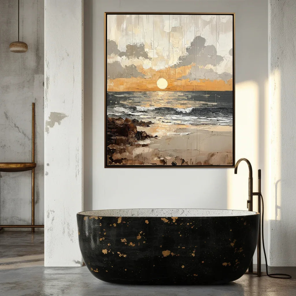 Shoreline Dusk - Hand-Painted Seascape Oil Painting - artextured