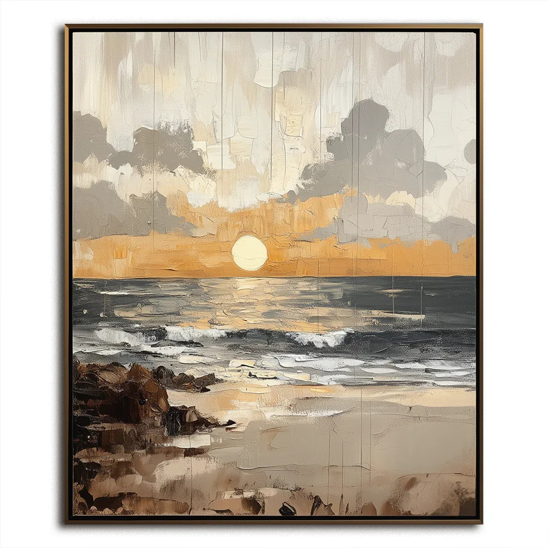 Shoreline Dusk - Hand-Painted Seascape Oil Painting - artextured