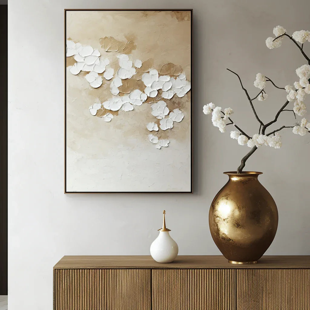 Blossom Harmony – Hand Drawn Three-Dimensional Petal Wabi Sabi Style Wall Art - artextured