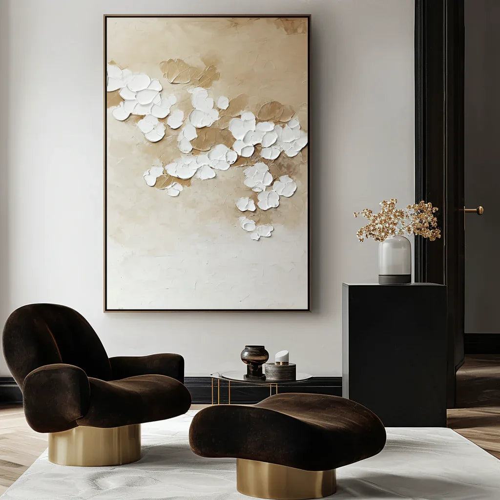 Blossom Harmony – Hand Drawn Three-Dimensional Petal Wabi Sabi Style Wall Art - artextured