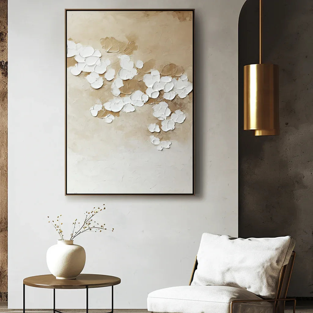 Blossom Harmony – Hand Drawn Three-Dimensional Petal Wabi Sabi Style Wall Art - artextured