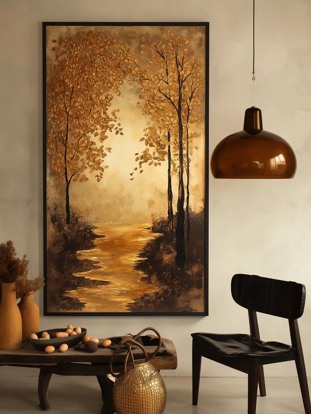 Golden Pathway - Hand-Painted Landscape Oil Painting For Home - artextured