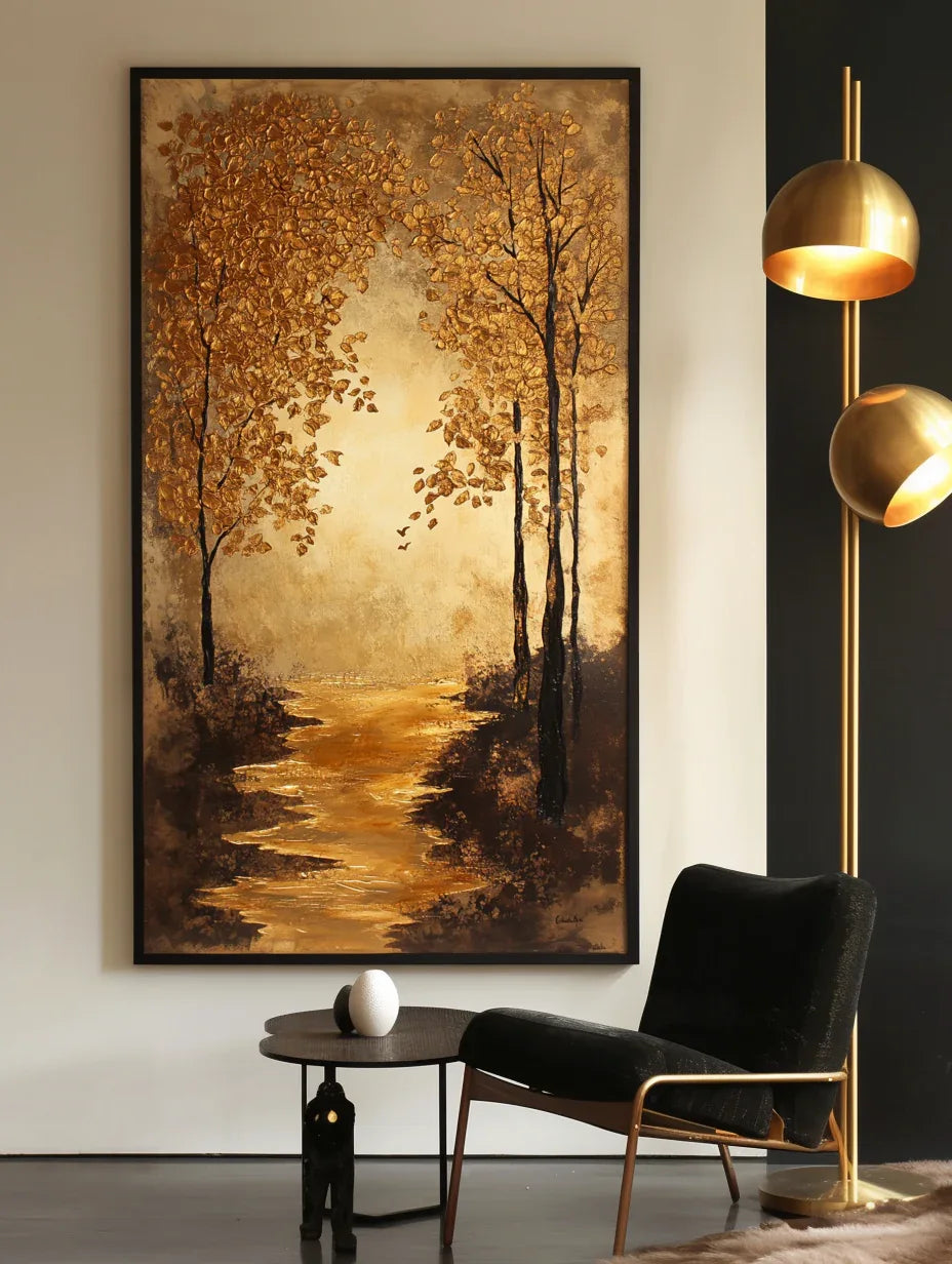Golden Pathway - Hand-Painted Landscape Oil Painting For Home - artextured