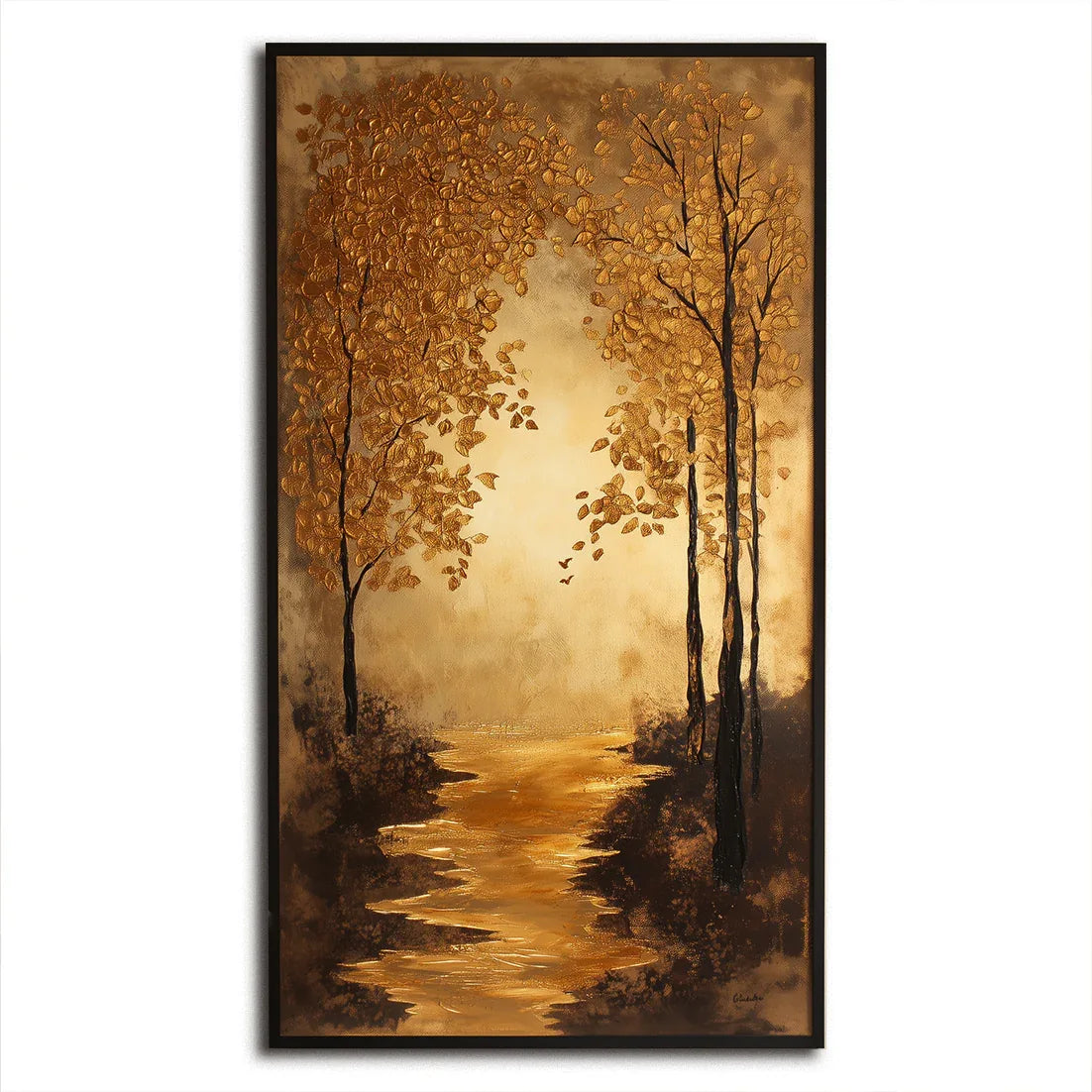 Golden Pathway - Hand-Painted Landscape Oil Painting For Home - artextured